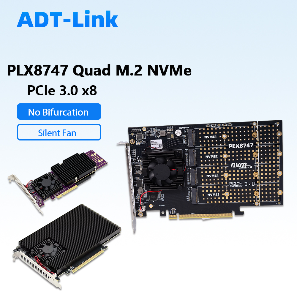 Quad M.2 Nvme Pcie Bifurcation Card - PLX8747 – karta rozszerzeń PCIe 3.0